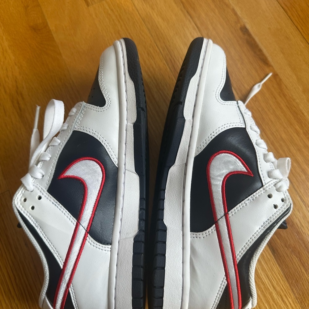 Nike White and Dark blue dunk Sneakers with Red Swoosh - Picture 5 of 7